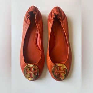 Tory Burch Reva Ballerina Flats in Equestrian Orange Size 6
